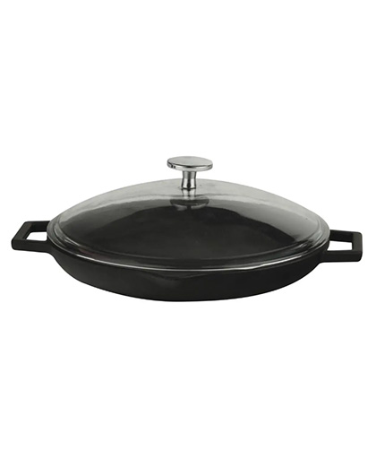 Lava Döküm Yuvarlak Kızartma Tavası Cam Kapak Çift Kulplu Ø30 cm.