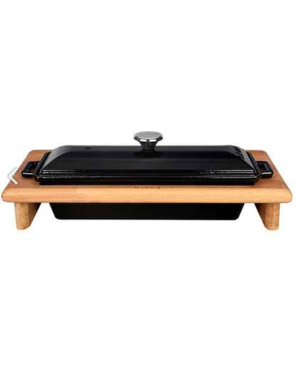 Lava Terrine Ekmek Tenceresi Döküm Demir Kapak Dikdörtgen Kayın Servis Standı 9x23 cm. 