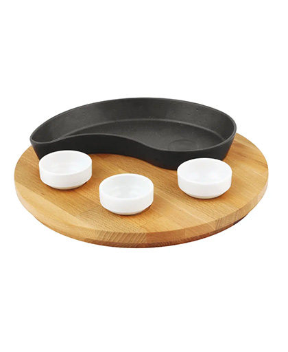 Damla Formlu Yingyang Fajita Tabağı Kayın Servis Ahşabı10x20 cm.