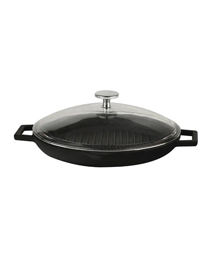 Yuvarlak Izgara Tava Çift Saplı Cam Kapak Ø26 cm.