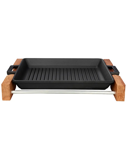 Dikdörtgen Izgara Tavası Çift Kulplu Kayın Servis Standı 26x32 cm.