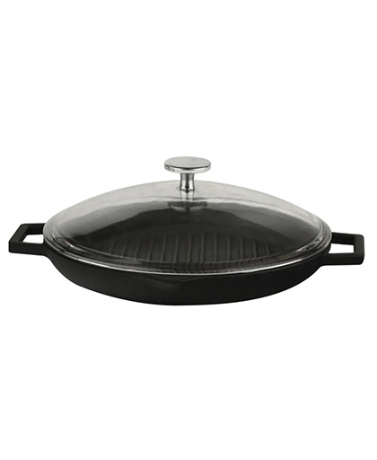 Yuvarlak Izgara Tava Çift Saplı Cam Kapak Ø30 cm.