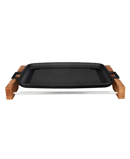 Dikdörtgen Izgara Tepsi Çift Kulplu Kayın Servis Ahşabı 31x42cm.