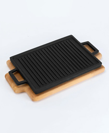 Dikdörtgen Çift Yön Izgara ve Düz Yüzey Hot Plate Kayın Servis Ahşap 22x15 cm.