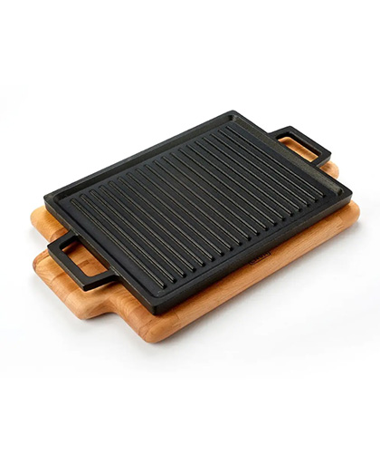 Dikdörtgen Çift Yön Izgara Hot Plate Çift Kulplu Kayın Servis Ahşabı 22x30 cm.