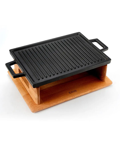 Dikdörtgen Çift Yön Izgara Hot Plate Çift Kulplu Kayın Servis Ahşap 22x30 cm.