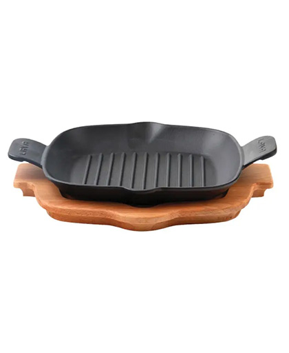 Kare Izgara Tava Çift Saplı Kayın Servis Ahşabı 26x26 cm.