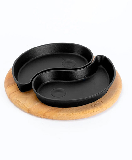 Damla Formlu İkili Set Yingyang Fajita Tabağı Kayın Servis Ahşabı 10x20 cm.