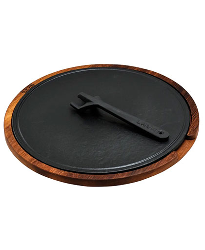 Ahşap ve Döküm Demir Hot Plate Servis Tahtası Ø34cm.