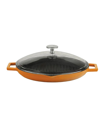 Yuvarlak Izgara Tava Çift Saplı Renkli Cam Kapak Ø26 cm.