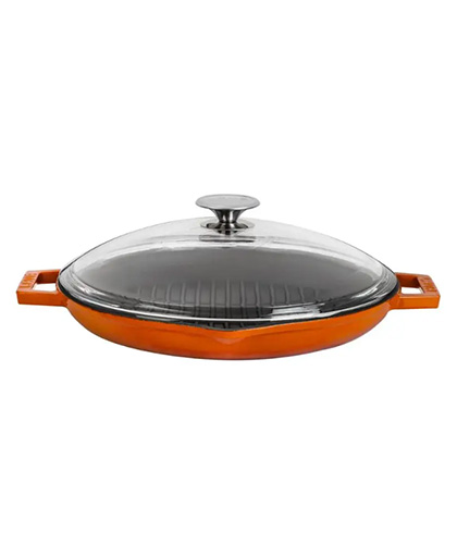 Yuvarlak Izgara Tava Çift Saplı Renkli Cam Kapak Ø30 cm.