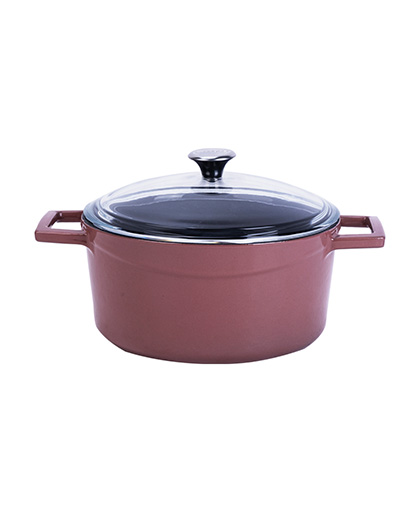 Lava Yuvarlak Tencere Döküm Demir Yekpare Kulplu Cam Kapak Metal Tepe Ø24 cm.